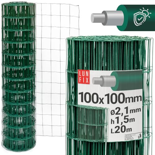 Maschendrahtzaun 10 x 10 cm Ø 2.1 mm 1.5 m x 20 m verzinkter Stahl Grün | PVC-beschichtet, Gartenzaun Hundezaun Wildzaun Hühnerzaun Drahtgitter Zaun Schweißgitter