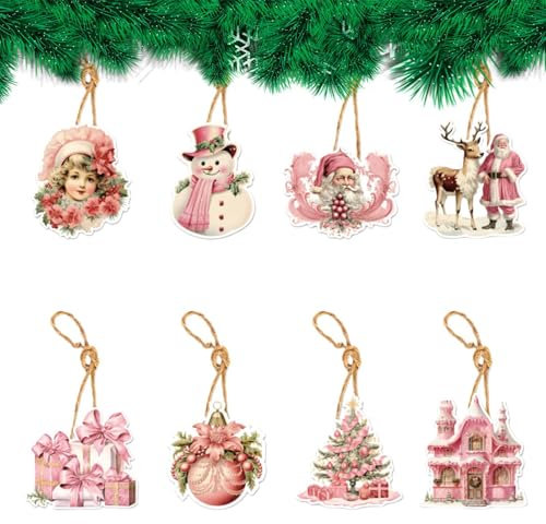 ZHUMCCY Adornos para árboles Adornos para árboles de Navidad de Color Rosa,Decoraciones Colgantes para árboles de Navidad, Colgantes de Navidad Rosa de Papá Noel, Decoraciones navideñas Vintage Lindo