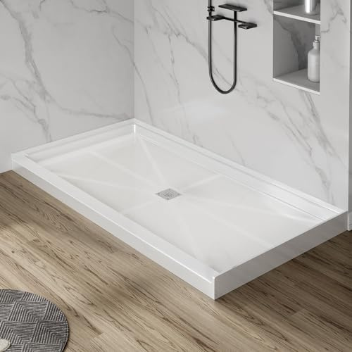 Findepot 1500 x 750 x 10 mm Rectangular Shower Tray, Shower Base with Centre Drain, Non-Slip Shower Pan for Bathroom Floor Corner