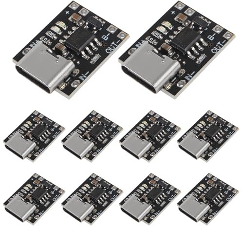 AITRIP 10 Pack Ultra-Mini USB Type C 3.7V Lithium Battery Charger Board 4.2V Charging Module with Protection Circuit and LED Charge Indicators 5V USB-C