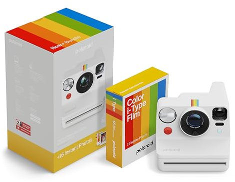 Polaroid – Now+ Gen 3 – Sofortbildkamera mit Bluetooth-Verbindung – Bundle Kamera + Farbfilm (16 Fotos) Weiß (6563)
