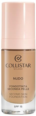 Collistar Nude Second Skin Foundation, Lang anhaltend, Leichte modulare Deckkraft, Wasserdicht, Strahlende Haut, Leuchtendes Finish, SPF 15, 4N Sabbia, 30 ml