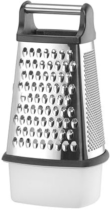 HENDI Vierkantreibe, 4-seitig, mit Behälter, rutschfester Boden, fein, mittel, grob und Scheiben, ergonomischer Griff, Gemüsereibe, Gemüsehobel, Küchenreibe, 158x130x(H)310mm, Edelstahl, ABS, PP