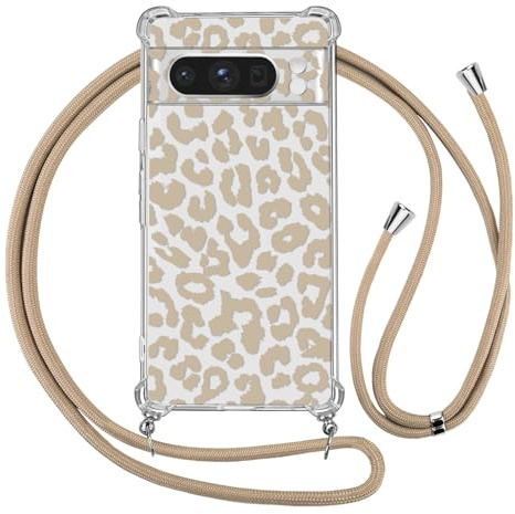 Ciciber Ttusy Handykette Hülle für Google Pixel 8 Pro mit Band, Durchsichtig Muster Leopard Case Stoßfest Weiches Schutzhülle mit Kordel zum Umhängen Necklace HandyHülle für Google Pixel 8 Pro, 06