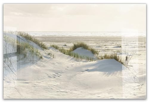 timalo Küchenbild aus Acrylglas modernes Wandbild Glasbild Deko Küche XXL Bild wie Glas | 60x40cm Stranddünen mit Meerblick – Natur, Sand, Küste, Nordsee Strand