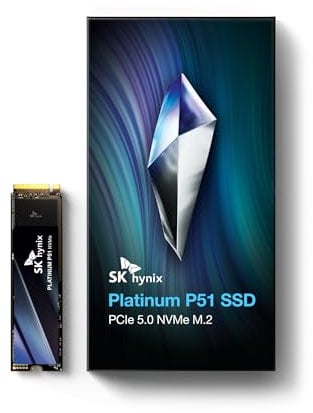 SK Hynix Platinum P51 2TB SSD PCIe 5.0 NVMe 2.0, 14.700 MB/s Schreiben Gen5 M.2 2280 Intern SSD Entwickelt für Power-User und Gamer, Kompatibel mit Laptop Desktop und Konsolen