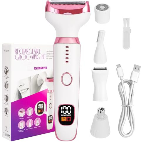 Rasoir Electrique Femmes, 5 en 1 Tondeuse Electrique, Bikini, Aisselles, Jambes, Sourcils et nez Rasoir sec et Humide sans Douleur, USB Rechargeabl