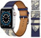 VZEXJIU Bracelets en cuir Compatible avec Apple Watch 38mm 40mm 41mm 42mm(Séries 10) Bracelet en Cuir Véritable Remplacement pour iWatch Ultra 2/1 Séries 10 9 8 7 6 5 4 3 SE,Bleu/Blanc