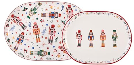 Bico Christmas Soldier 16 plus 12 inch Oval Platters Set, Set of 2, Microwave and Dishwasher Safe, for Serving Fish, Chicken, Turkey