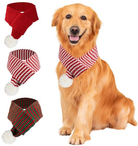 ROSAUI Hundeschal Weihnachten für große Hunde, Hundekostüm Weihnachten 73x9cm Extra Lang & Breit Strickschal mit Schnalle & Bommel – Warmer Winter-Schal für Labrador, Golden Retriever & Husky