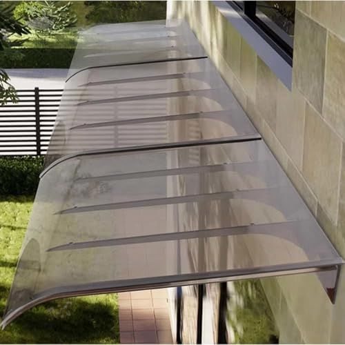 Transparentes Polycarbonat-Vordach, Outdoor-Markise für Garage, Fenster, Terrasse, Grau, 50 x 180 cm, robuster PVC-Schutz, wetterbeständig, UV-Schutz, einfache Installation