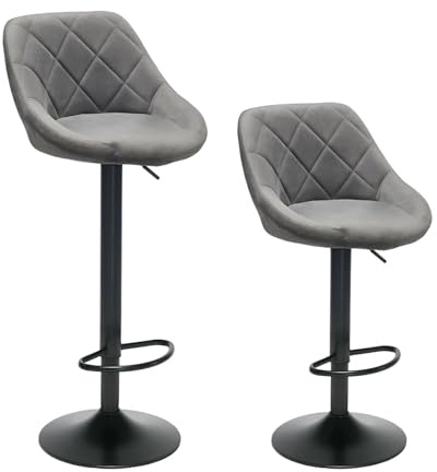 YLGJ&TIDY Barhocker 2er Set, Barhocker Höhenverstellbar, Küchenhocker Mit PU-Kunstleder Metallbeine, 360°-Drehfunktion Barhocker mit Lehne für Küche Hausbar (Grau, 2 Stücke