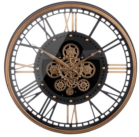 Casablanca Reloj de Pared Redondo, diámetro de 60 cm, diseño de Engranajes, Cristal MDF, Metal, Color Cobre Negro, Pilas no Incluidas
