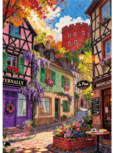 HUADADA Puzzle 500 Teile,Klassische Puzzle Teile Erwachsene Familieninteraktives Geschenk-Europäisches Dorf(Ohne Geteilte Rückseitenbereiche)