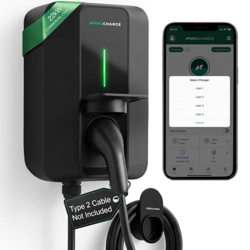 NRG CHARGE VELOX | Electric Vehicle Charger | Untethered | Type 2 | Three Phase | Level 2 Wall Mount EV Home Charger | Black | Compact 255×180×105mm (Black, 22 kW)
