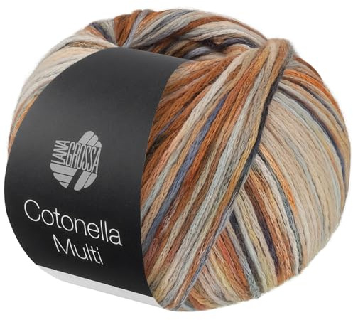 LANA GROSSA Cotonella Multi | Weiches, bedrucktes Kettengarn aus unmercerisierter Pima Baumwolle mit kleinen Glanzlichtern | 75% Baumwolle & 25% Polyacryl | 100g Wolle, Stricken | 270m Garn FB 114
