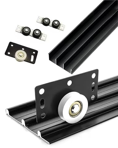 Kit de quincaillerie pour porte coulissante à trois voies, pour armoire/armoire/portes en verre, rail supérieur et inférieur avec programme coulissant silencieux (lait, trois rails de 150,1 cm)