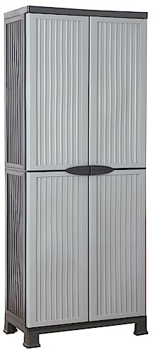 Mhdvray Kunststoff Gartenschrank 68x39x171,5 cm mit 4 verstellbaren Einlegeböden, abschließbarer Geräteschrank in Grau, Robustes Design für Balkon Garage Keller Büro und Werkstatt