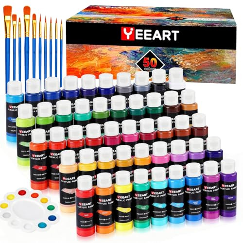 Acrylfarben Set 50 Farben je 60ml, Ungiftig für Leinwand und Modellbau