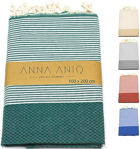 ANNA ANIQ Hamamtuch groß 100x200 cm Strandtuch XXL Saunatuch - 100% Baumwolle Fouta Pestemal Stranddecke Saunakilt Herren Saunahandtuch Damen Badetuch Pareo Strandhandtuch (Dunkel-Grün)