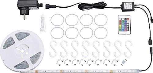Briloner Leuchten – LED Band 5m außen, LED Strip dimmbar, RGB, IP44 spritzwassergeschützt, Streifen 150xRGB-LED/0,16W, Weiß