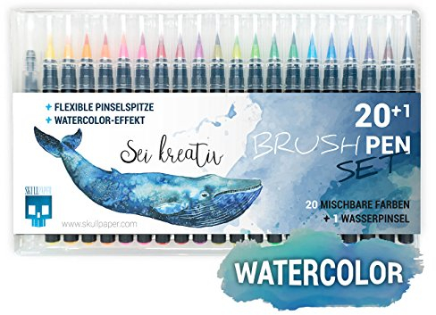 SKULLPAPER® Watercolor Brush Pen Set - Pinselstifte weich und flexibel - langlebige Aquarellstifte