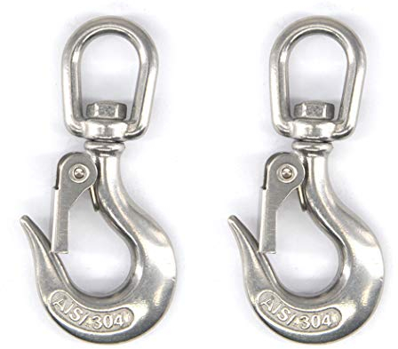 Gancio di sollevamento a moschettone in acciaio inox 304 con occhiello girevole e chiusura di sicurezza, ideale per lavori con sartiame, in cantieri e come accessorio di sicurezza, 150 kg., 2