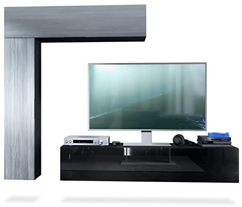 Vladon Wohnwand Taurito, Made in Germany, Schwarz matt/Avola-Anthrazit - Moderne Anbauwand für Ihr Wohnzimmer (320 x 182 x 39 cm)