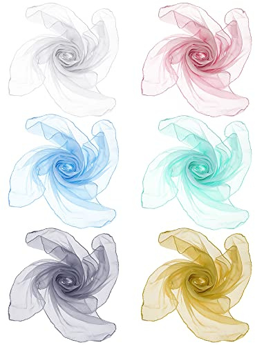 Boao 6 Pieces Chiffon Scarf 1950s Square Neck Head Scarfs Vintage Soft Polyester for Women Lady(Light Blue, Grey, Aqua Green, White, Light Orange, Ginger)
