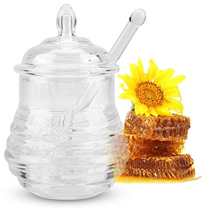 July Summer Gifts Honey Jar, 245ml Transparent Beehive-Shaped Honey Syrup Kettle for Storing and Dispensing Honey