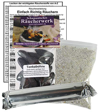 Tonka Tonkabohnen 15 Stück zum RÄUCHERN. 5-TLG Räucherset - mit Räucherwerk + Räucherkohle (10x) + Räuchersand + Räucheranleitung + Lexikon der wichtigsten Räucherstoffe A-Z. 82060-X86