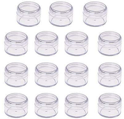 Suneast 15 Pcs Empty Plastic Cosmetic Jars with Lid, Clear Travel Sample Containers Pots for Women Creams Make-up Glitter Powder Nail Art Storage - 15g/15ml