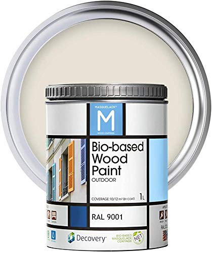 MASQUELACK M Impregnante per Legno Esterno - Bianco - RAL 9001-1 Litro - Protegge dall'Acqua, Umidità e Raggi UV - Vernice Naturale ad Alta Copertura e Rifinitura Semi Opaca - Asciugatura Veloce