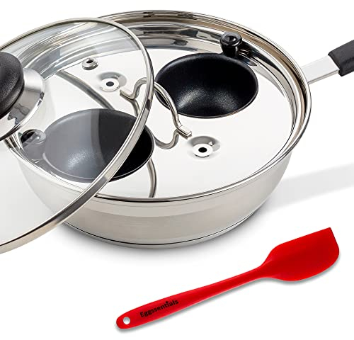 Eggssentials Pocheuse à œufs avec revêtement anti-adhésif – Poêle à œufs pochés en acier inoxydable sans PFOA avec spatule, machine à œufs pochés, ustensile de cuisine