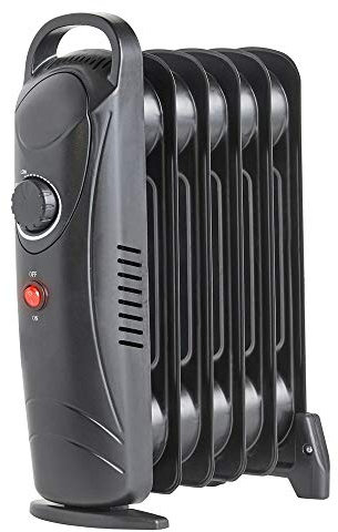 Warmehaus Mini Electric Portable Oil Filled Radiator 6 Fin - Portable Electric Freestanding Heater - 800W - Adjustable Temperature Thermostat - Gloss Black