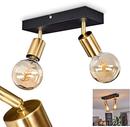 HOFSTEIN Deckenleuchte Tulla, Deckenlampe aus Metall in Schwarz/Messing, Moderne 2-flammige Zimmerlampe, Leuchtenköpfe sind dreh- und schwenkbar, 2 x E27,ohne Leuchtmittel