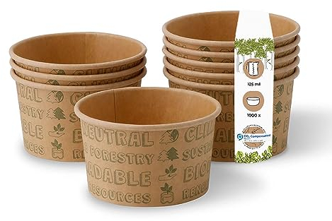 BIOZOYG Bio Eisbecher aus Pappe 1000 Stück I Kraft-Karton Becher braun I Kompostierbare Becher ungebleicht I Speisebecher to Go I Pappbecher biologisch abbaubar 125 ml