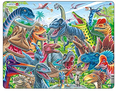 Larsen CZ4 Rahmenpuzzle für Kinder I Fröhliche Dinosaurier I Puzzle ab 4 Jahre I Kinderpuzzle mit 43 Teilen I Spielerisches Lernen & Kinderentwicklung