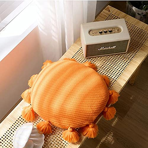 RAILONCH Boho Runde Sitzkissen mit Quasten, Makramee Kissen Rund, Gewebt Dekokissen Bodenkissen, Sitzhocker Zuhause Sofa Dekor, 40 x 40 cm (Orange)