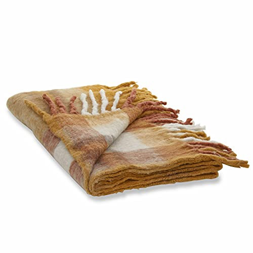 Loberon Plaid Alborg - Acrylique, Polyester, Laine - H/L env. 160/130 cm, Franges: Longueur: 15cm - Orange, Orange