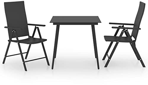 vidaXL Gartenmöbel Set 3-TLG. Gartengarnitur Sitzgruppe Sitzgarnitur Gartenset Tisch Stühle Gartentisch Esstisch Gartenstuhl Schwarz