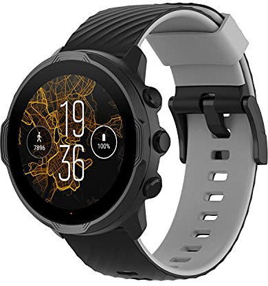 Yikamosi 24MM Dual Color Schnellverschluss Weiches Silikon rostfreiem Metallverschluss Ersatzbänder für Frauen und Männer Kompatibel mit Suunto 7/Suunto 9/9 Baro,Schwarz/grau