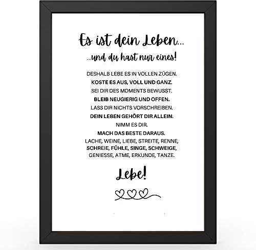 Urhome Kunstdruck Definition Es ist dein Leben in DIN A3 A4 A5 optional mit Rahmen Schwarz Weiß - Worterklärung wie im Duden als Wanddeko Poster Deko Wandbild mit Spruch für Wohnung Familie Geschenk