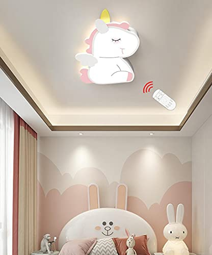 LED-Deckenleuchte Dimmbar Kinderzimmerlampe mit Fernbedienung Deckenlampe, Weiß Cartoon-Einhorn Design Modern LED Kinder Mädchen Schlafzimmer Leuchte, 52CM, Kreativ Babyzimmer Wandleuchte, 35W, 2450LM