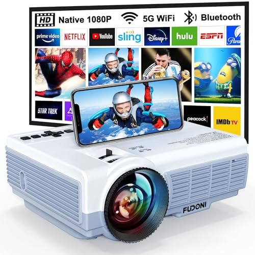 FUDONI Projector with WiFi and Bluetooth, 5G WiFi Native 1080P 9500L 4K Supported, Portable Outdoor Projector with Screen for Home Theater, Compatible with HDMI/USB/PC/TV Box/iOS and Android Phone