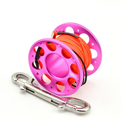 Guangcailun Tauchen FXL-952 Spool Rolle Tragbare Massivfarbe Polyester Seilrollen Outdoor Sports Accessoires mit doppeltem Endhaken, Rose rot, 15m