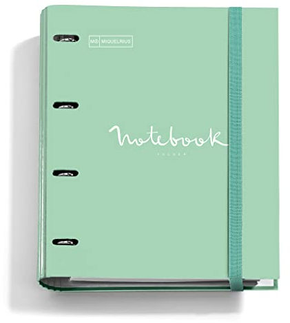 Miquelrius - Ringbuch Notebook Messages, Ordner mit 4 Ringen + zusätzlichen 100 Blatt A4 5 mm kariert, 90 g, mit Trennblättern und Umschlag, Limettengrün