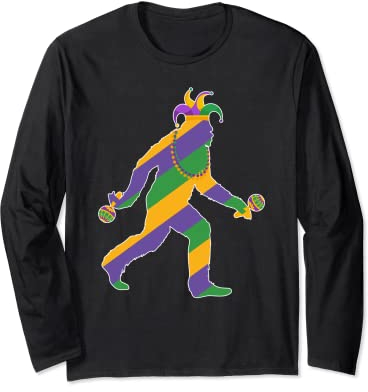Fun Madi Mardi Gras Bigfoot Sasquatch Mardi Gras Kleidung Herren Langarmshirt
