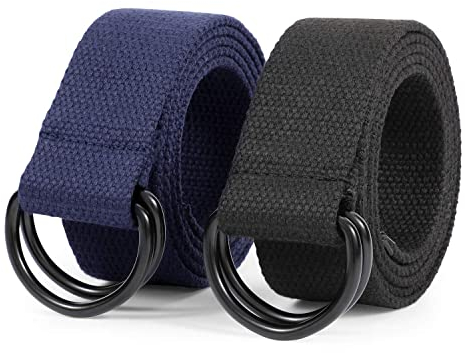 JasGood 2 Stück Herren Canvas Gürtel, Gewebter Casual Gürtel, 3.8cm Breit,C-Schwarz+Navy blau, 120cm(für Taillengröße 86cm-99cm)
