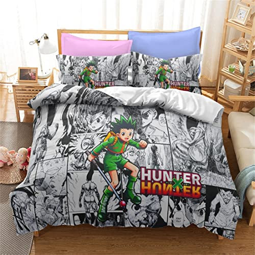 Hisoka Hunter Bettwäsche-Set, Bettbezug und Kissenbezug, Mikrofaser, 3D-Digitaldruck, dreiteiliges Bettwäscheset,ab-49,Single:55x79/140x200cm